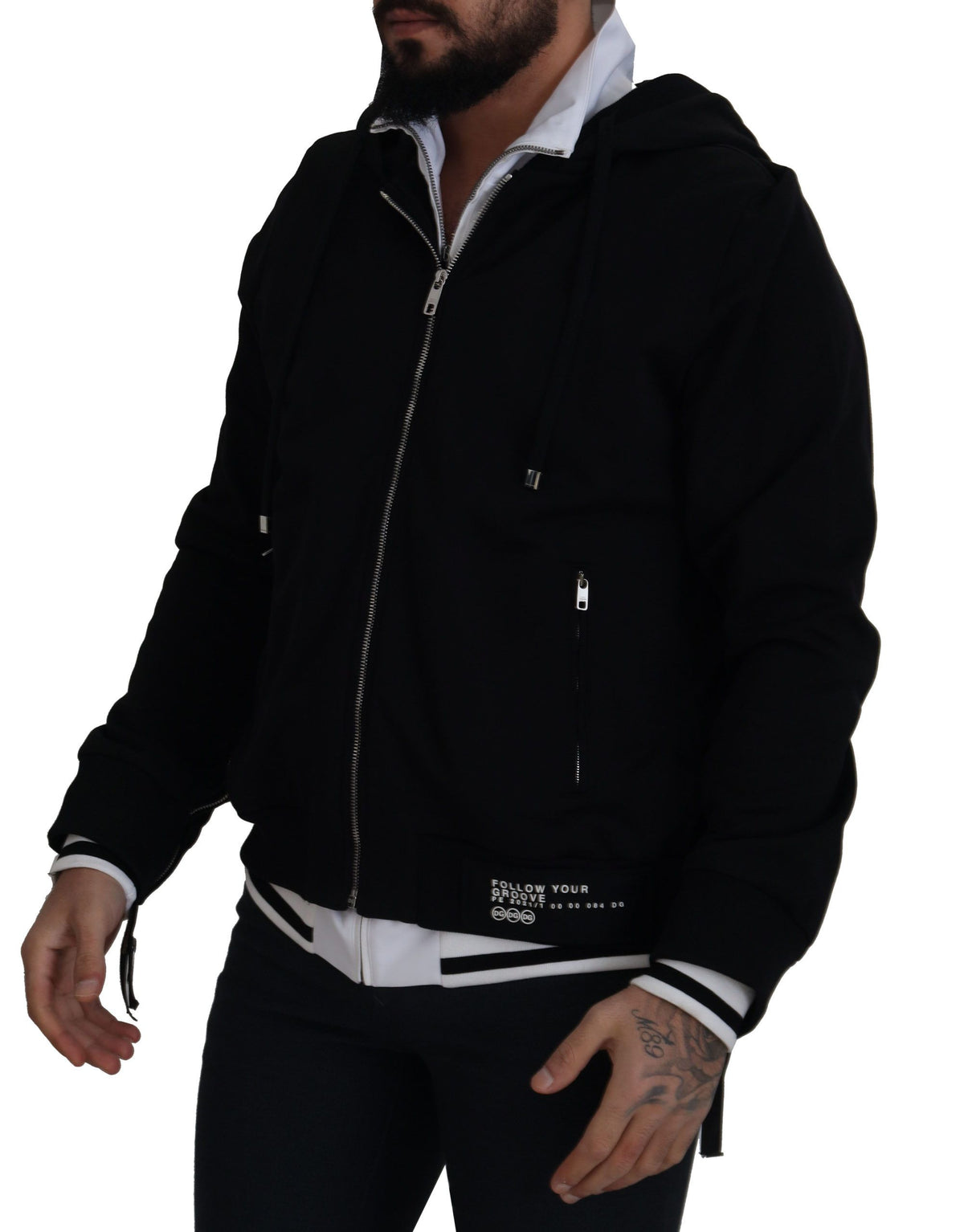 Chaqueta con capucha y cremallera completa de poliéster negro Dolce & Gabbana