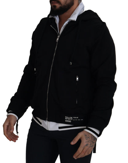 Chaqueta con capucha y cremallera completa de poliéster negro Dolce & Gabbana