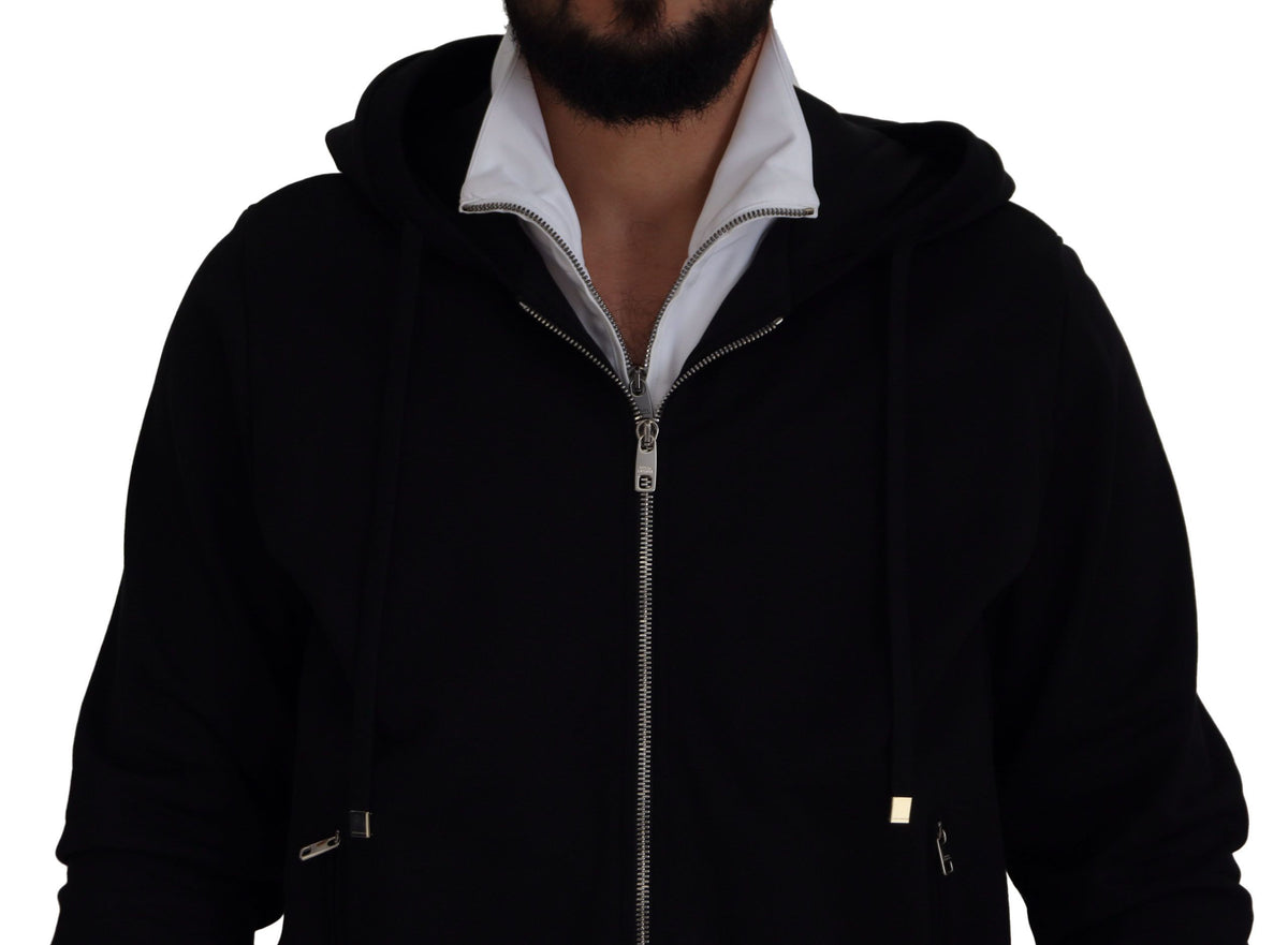 Chaqueta con capucha y cremallera completa de poliéster negro Dolce & Gabbana