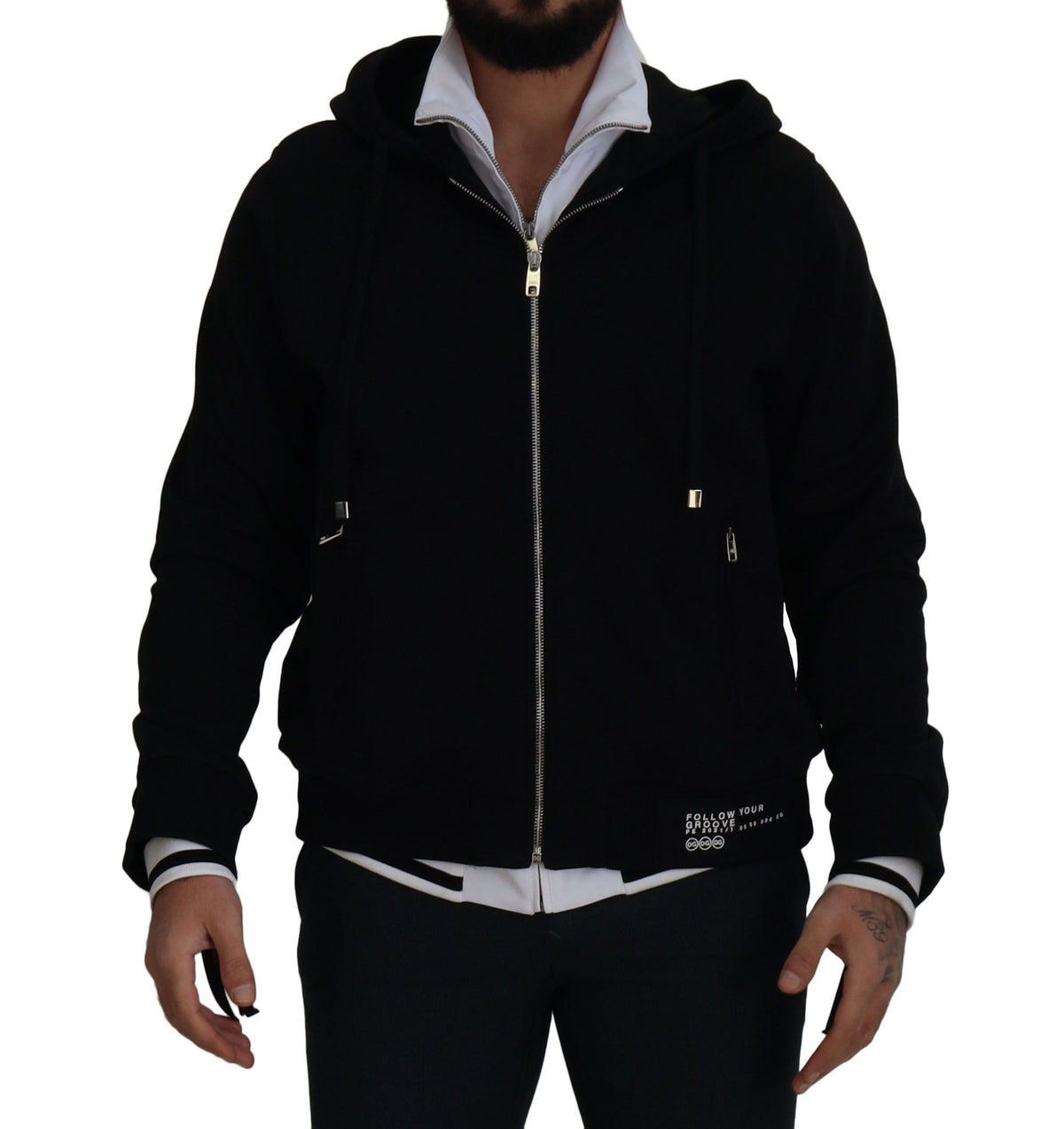 Chaqueta con capucha y cremallera completa de poliéster negro Dolce & Gabbana