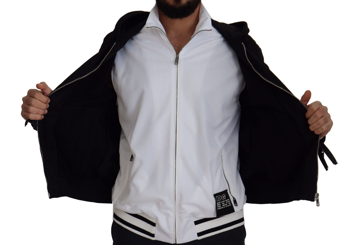 Chaqueta con capucha y cremallera completa de poliéster negro Dolce & Gabbana
