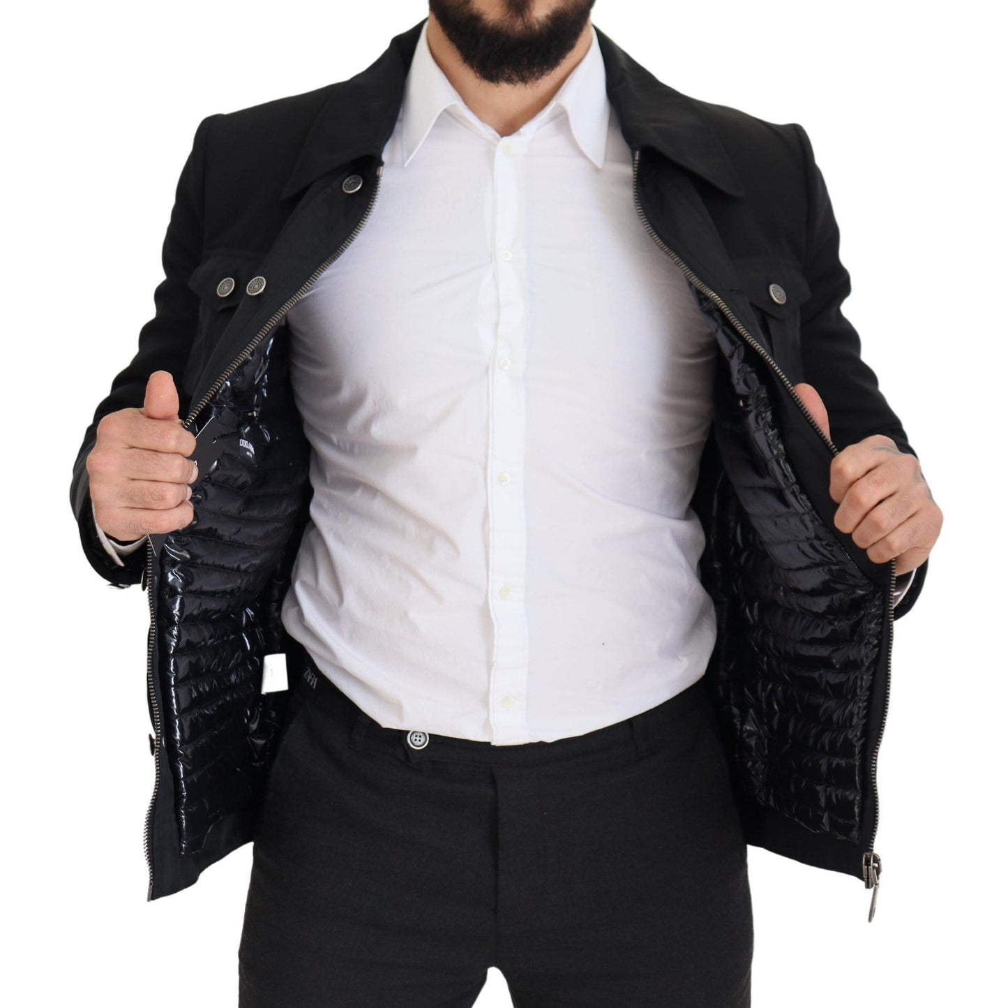 Chaqueta con cuello y cremallera completa de lana negra de Dolce & Gabbana
