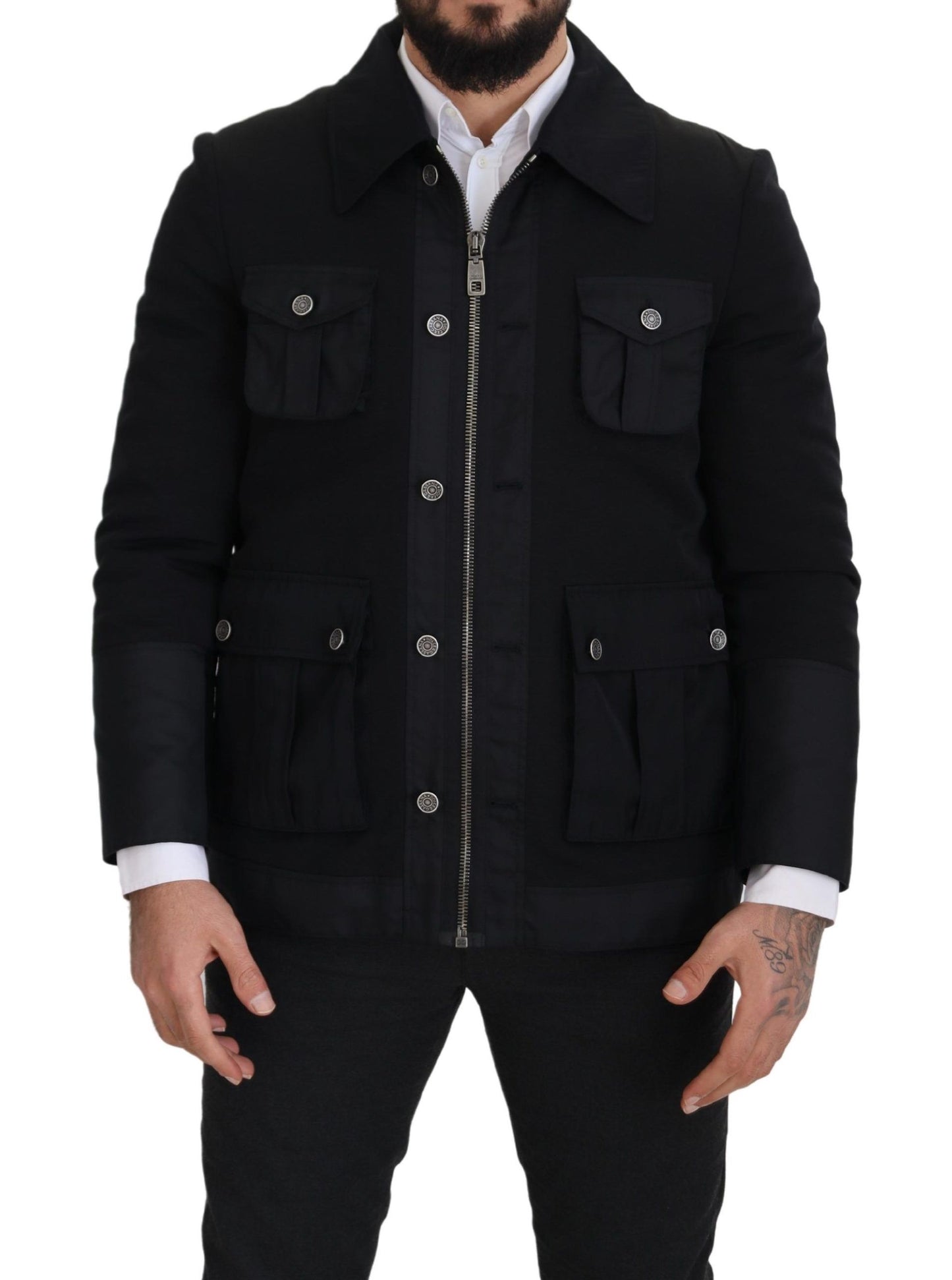 Chaqueta con cuello y cremallera completa de lana negra de Dolce & Gabbana