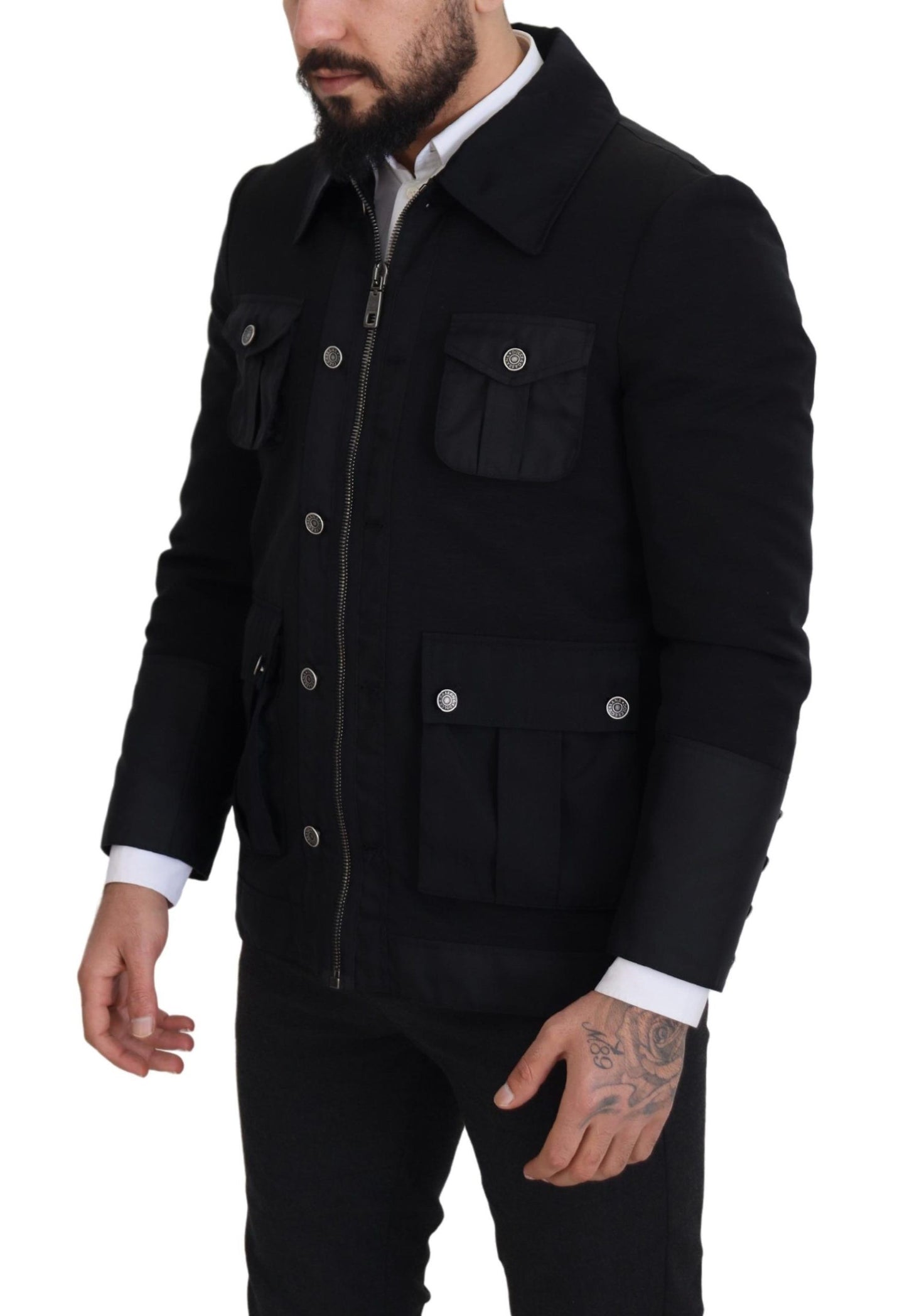 Chaqueta con cuello y cremallera completa de lana negra de Dolce & Gabbana