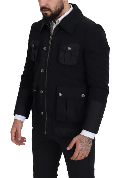 Chaqueta con cuello y cremallera completa de lana negra de Dolce & Gabbana