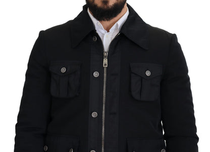 Chaqueta con cuello y cremallera completa de lana negra de Dolce & Gabbana