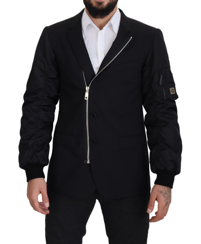 Veste Dolce & Gabbana en Laine Noire à Manches Longues Entièrement Zippée