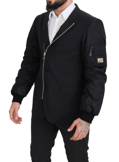 Veste Dolce & Gabbana en Laine Noire à Manches Longues Entièrement Zippée