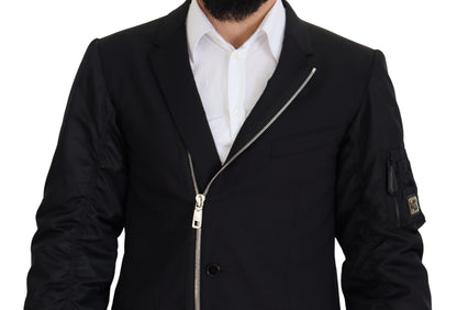 Veste Dolce & Gabbana en Laine Noire à Manches Longues Entièrement Zippée