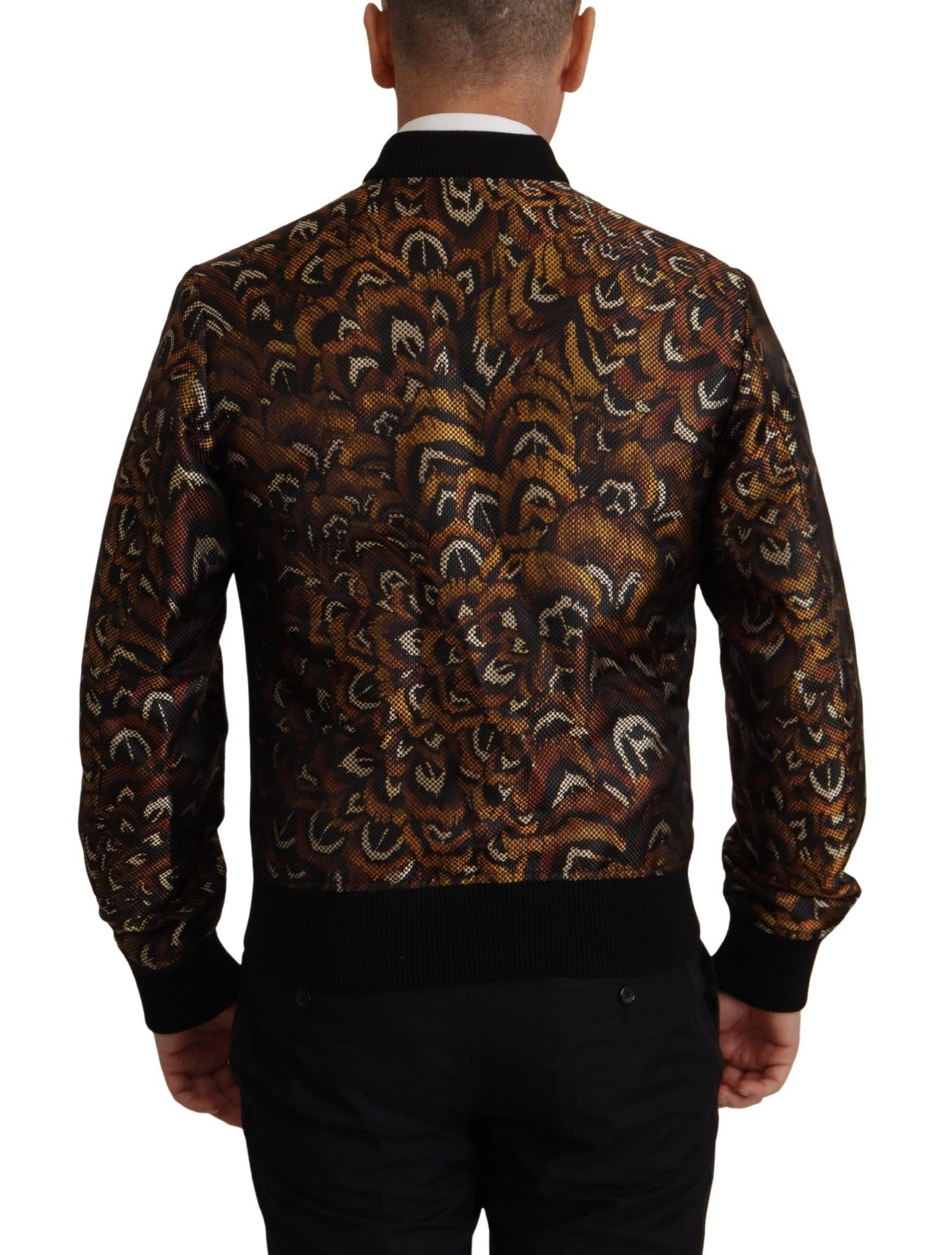 Blouson Dolce & Gabbana marron à plumes et fermeture éclair intégrale