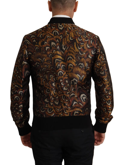 Blouson Dolce & Gabbana marron à plumes et fermeture éclair intégrale
