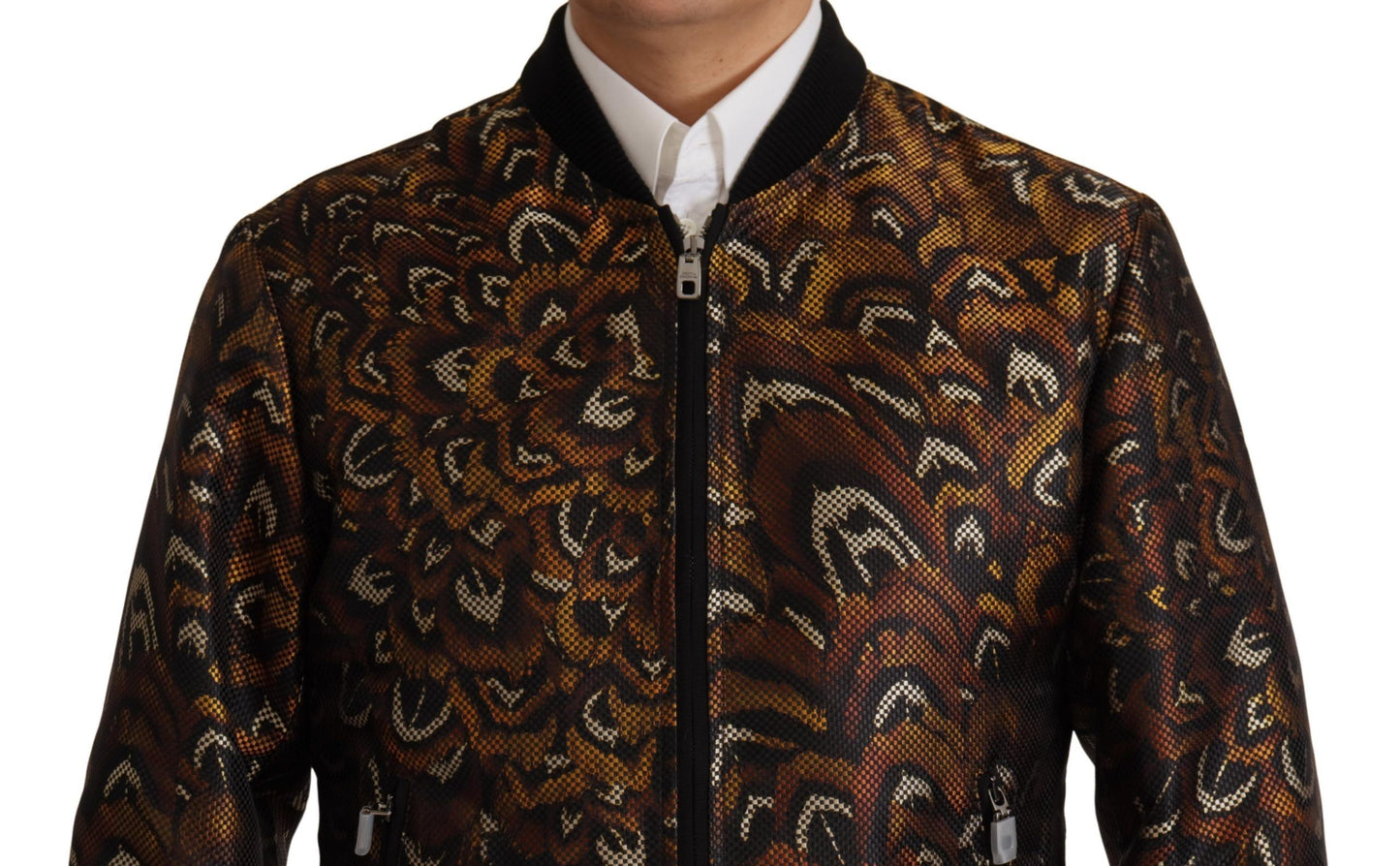 Blouson Dolce & Gabbana marron à plumes et fermeture éclair intégrale