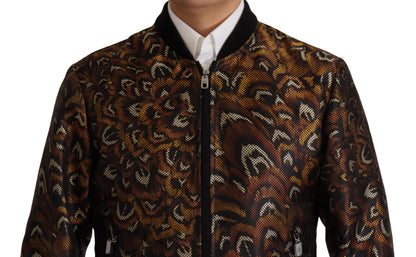 Blouson Dolce & Gabbana marron à plumes et fermeture éclair intégrale