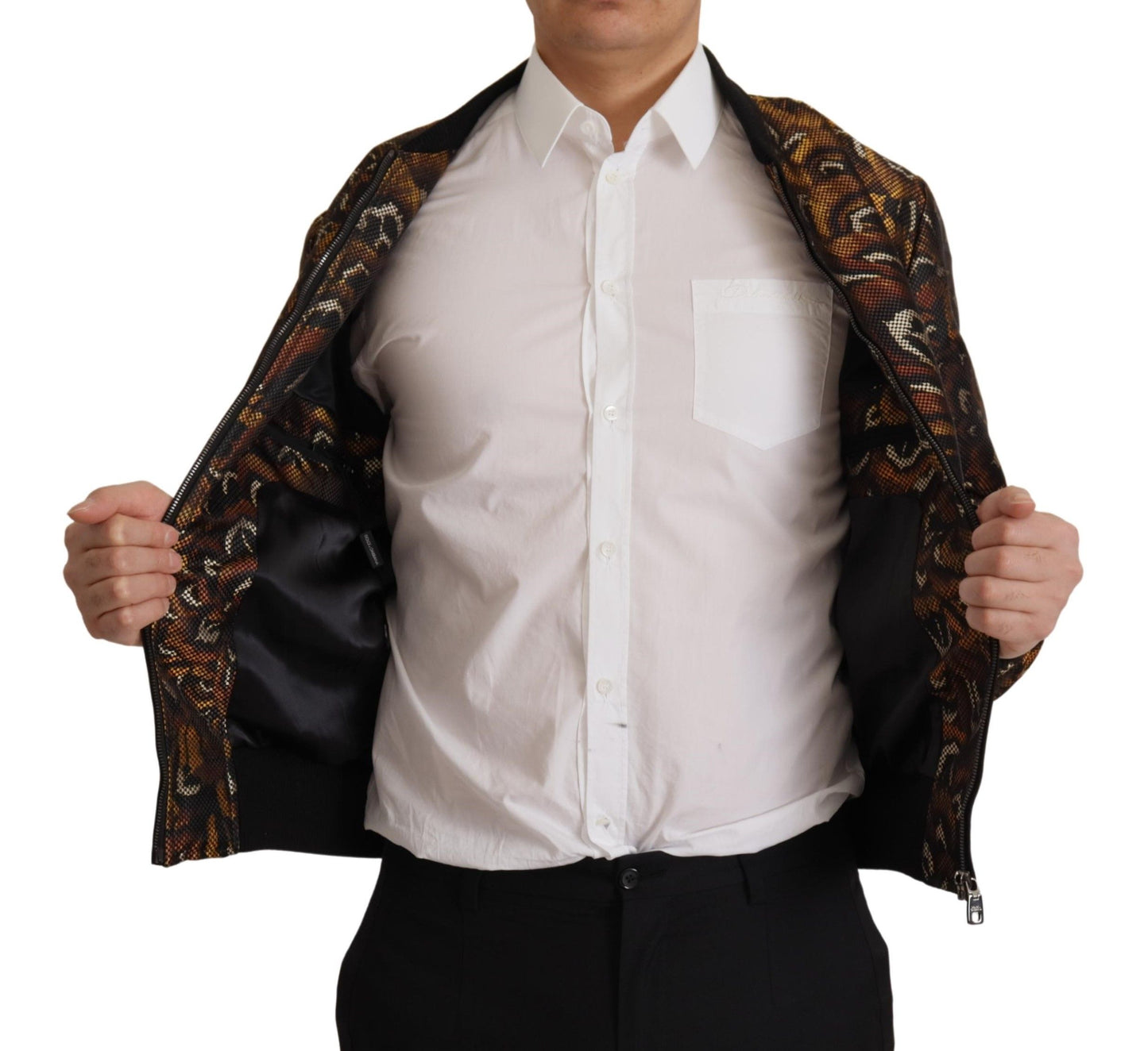 Blouson Dolce & Gabbana marron à plumes et fermeture éclair intégrale