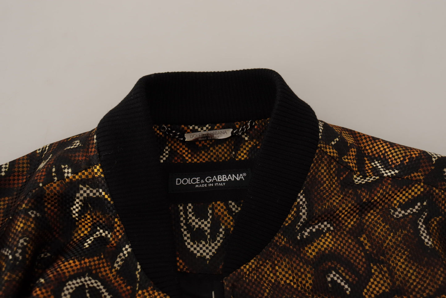 Blouson Dolce & Gabbana marron à plumes et fermeture éclair intégrale