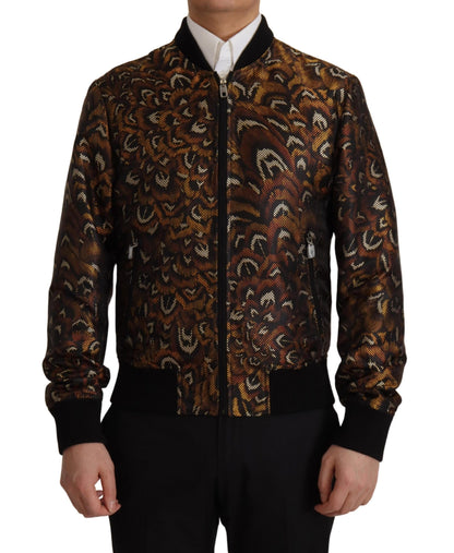 Blouson Dolce & Gabbana marron à plumes et fermeture éclair intégrale