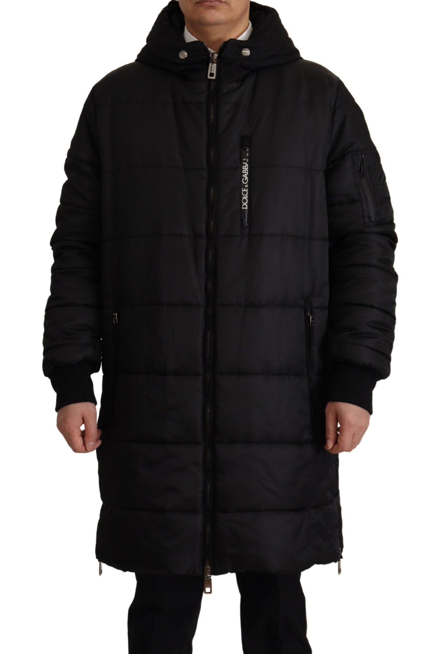 Manteau Parka à Capuche Dolce & Gabbana en Nylon Noir Veste d'Hiver