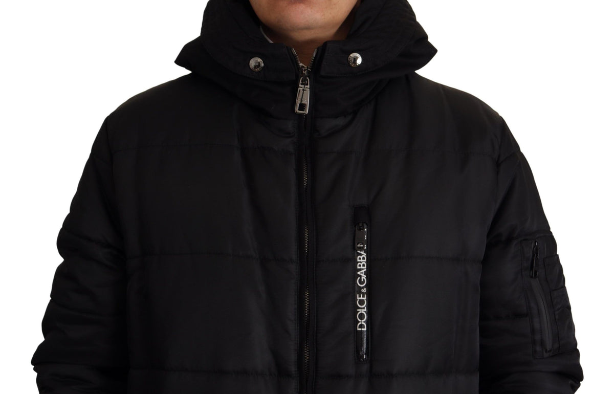 Dolce & Gabbana Abrigo Parka de nailon negro con capucha Chaqueta de invierno