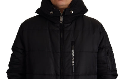Dolce & Gabbana Abrigo Parka de nailon negro con capucha Chaqueta de invierno