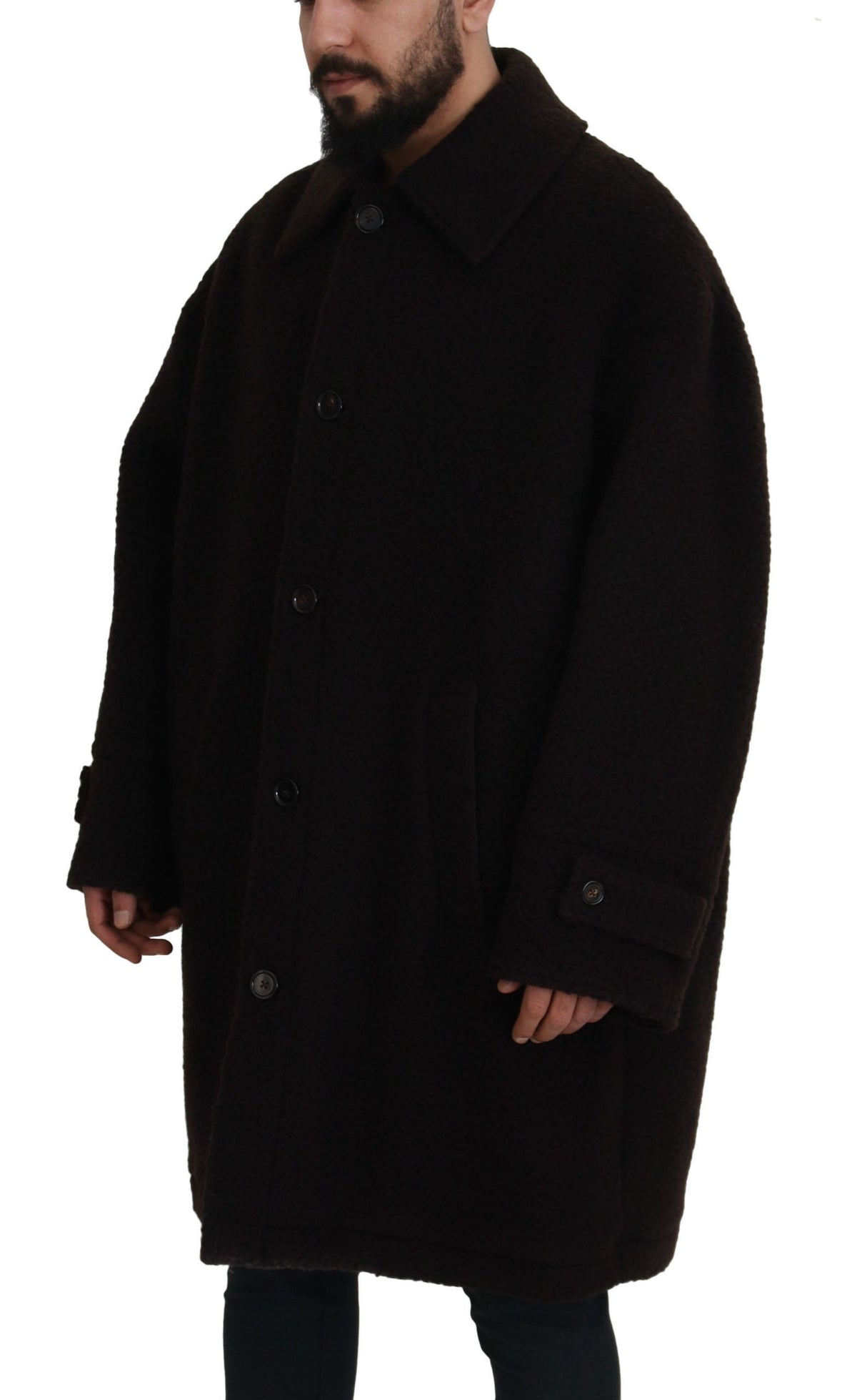 Gabardina de alpaca negra abotonada de Dolce & Gabbana
