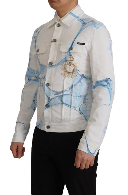Veste en jean Dolce & Gabbana en coton blanc avec logo brodé