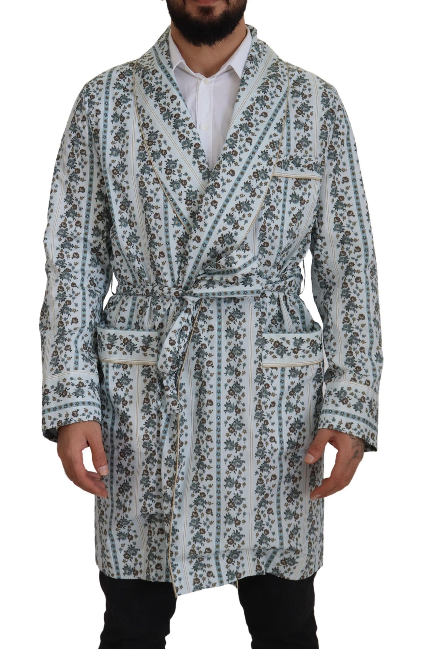 Veste-manteau Dolce & Gabbana en coton bleu à fleurs