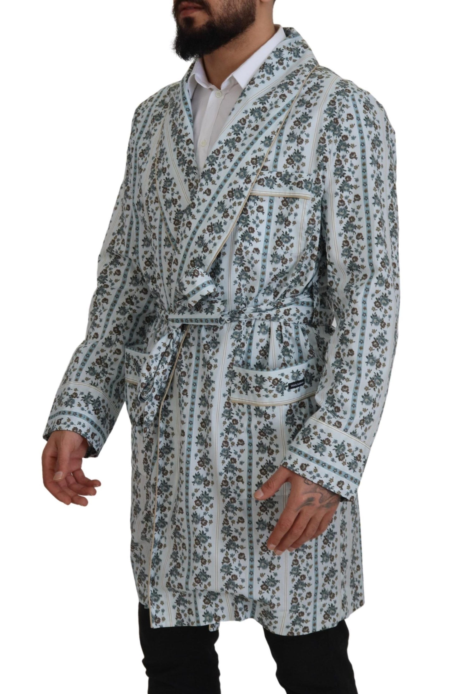 Veste-manteau Dolce & Gabbana en coton bleu à fleurs