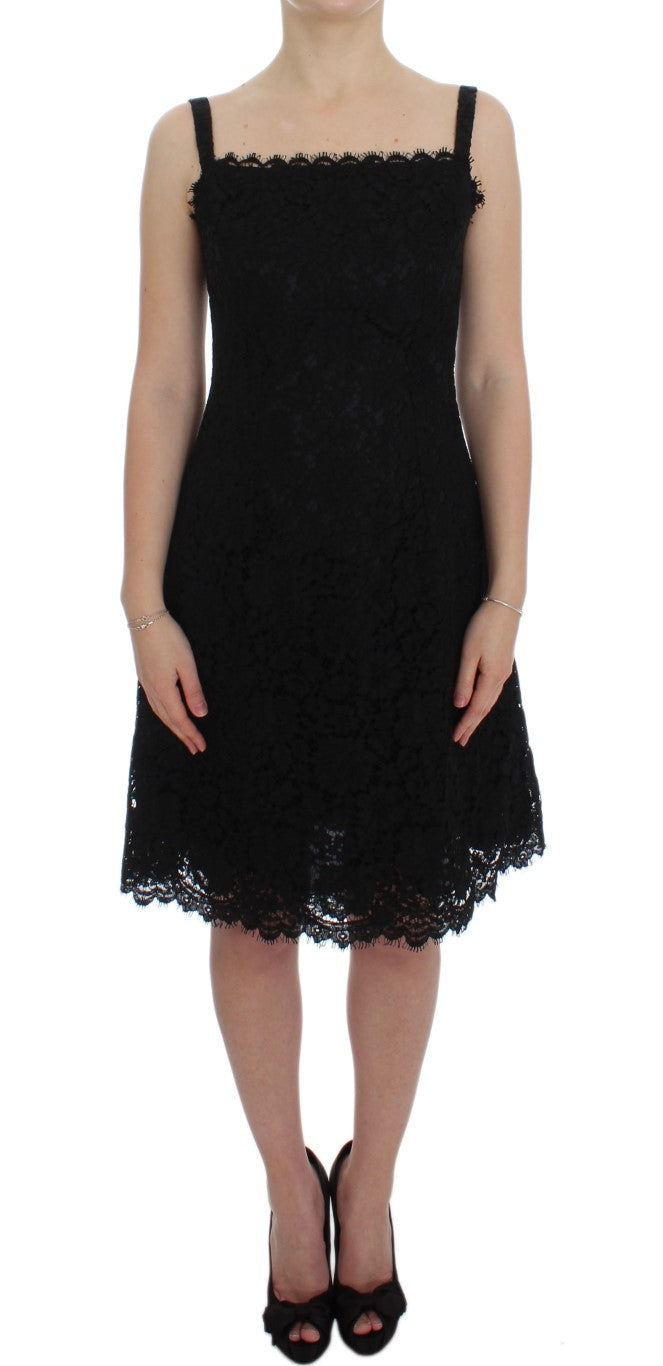 Robe droite genou en dentelle florale noire Dolce & Gabbana