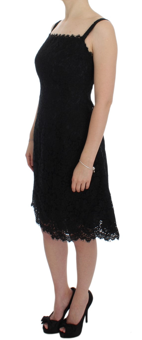 Robe droite genou en dentelle florale noire Dolce & Gabbana