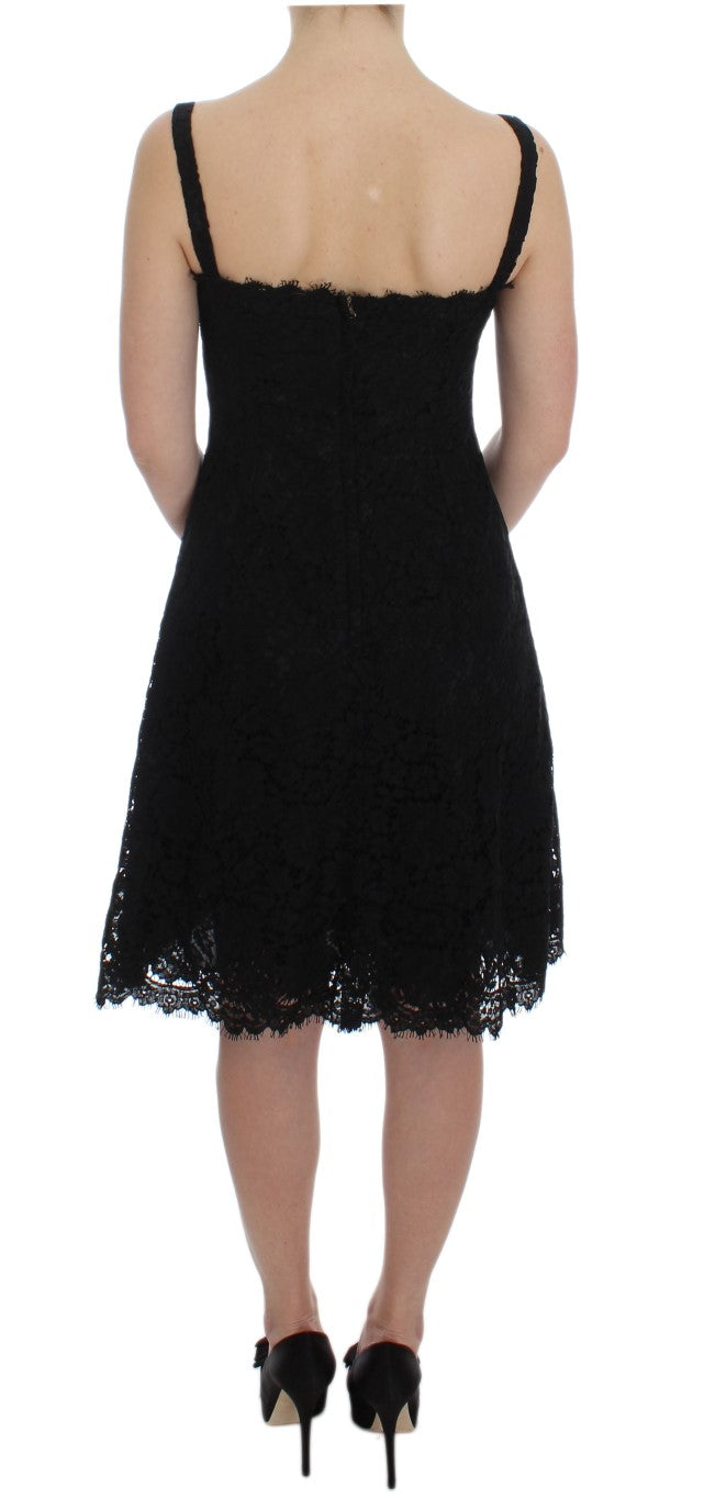 Robe droite genou en dentelle florale noire Dolce & Gabbana
