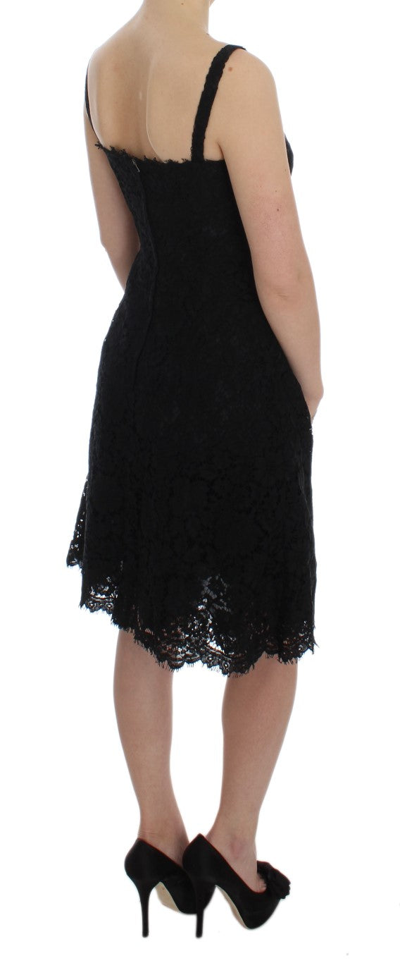 Robe droite genou en dentelle florale noire Dolce & Gabbana