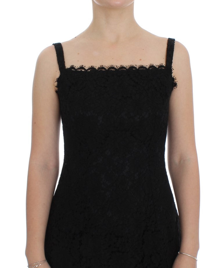 Robe droite genou en dentelle florale noire Dolce & Gabbana