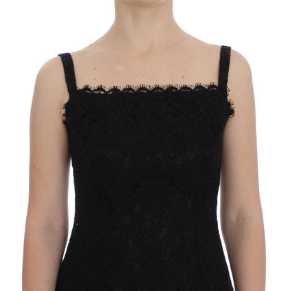 Robe droite genou en dentelle florale noire Dolce & Gabbana