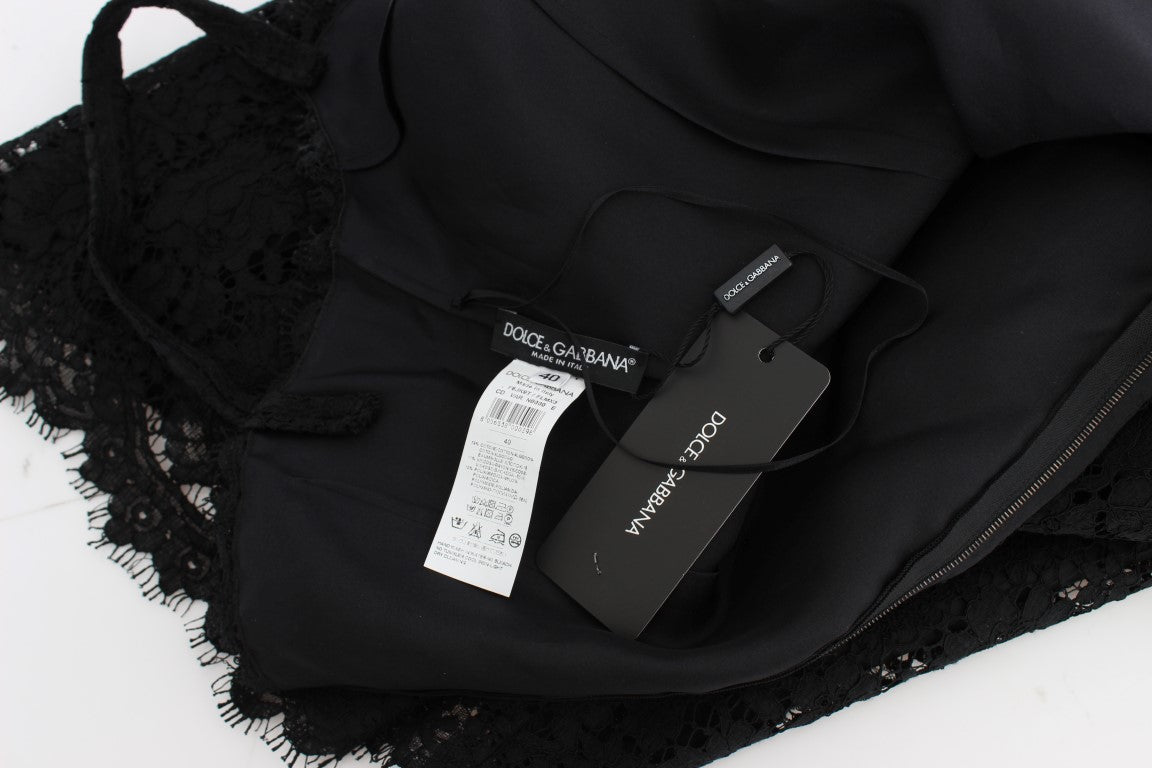 Robe droite genou en dentelle florale noire Dolce & Gabbana