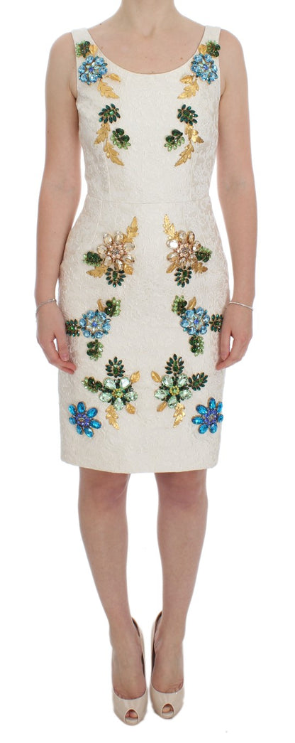 Robe fourreau Dolce & Gabbana en brocart blanc ornée de cristaux