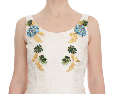 Robe fourreau Dolce & Gabbana en brocart blanc ornée de cristaux