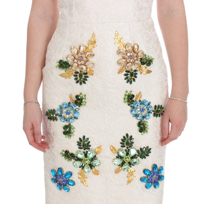 Robe fourreau Dolce & Gabbana en brocart blanc ornée de cristaux