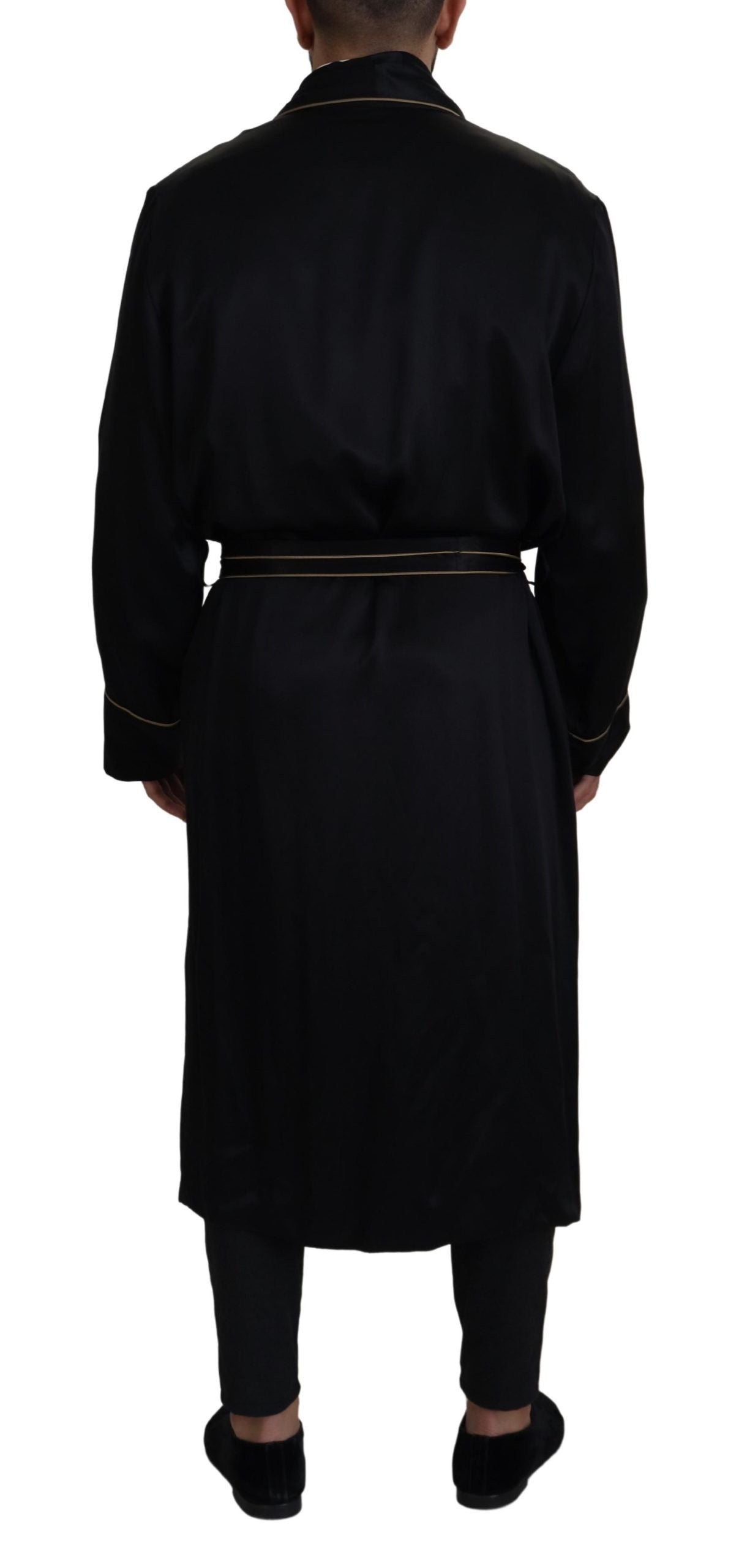 Dolce & Gabbana Manteau Robe en Soie Noire 100%