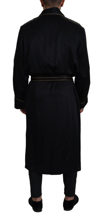 Dolce & Gabbana Manteau Robe en Soie Noire 100%