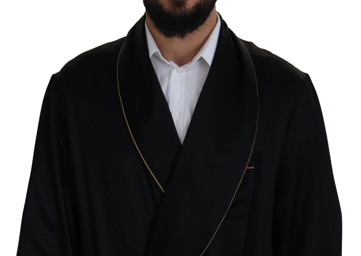 Dolce & Gabbana Manteau Robe en Soie Noire 100%
