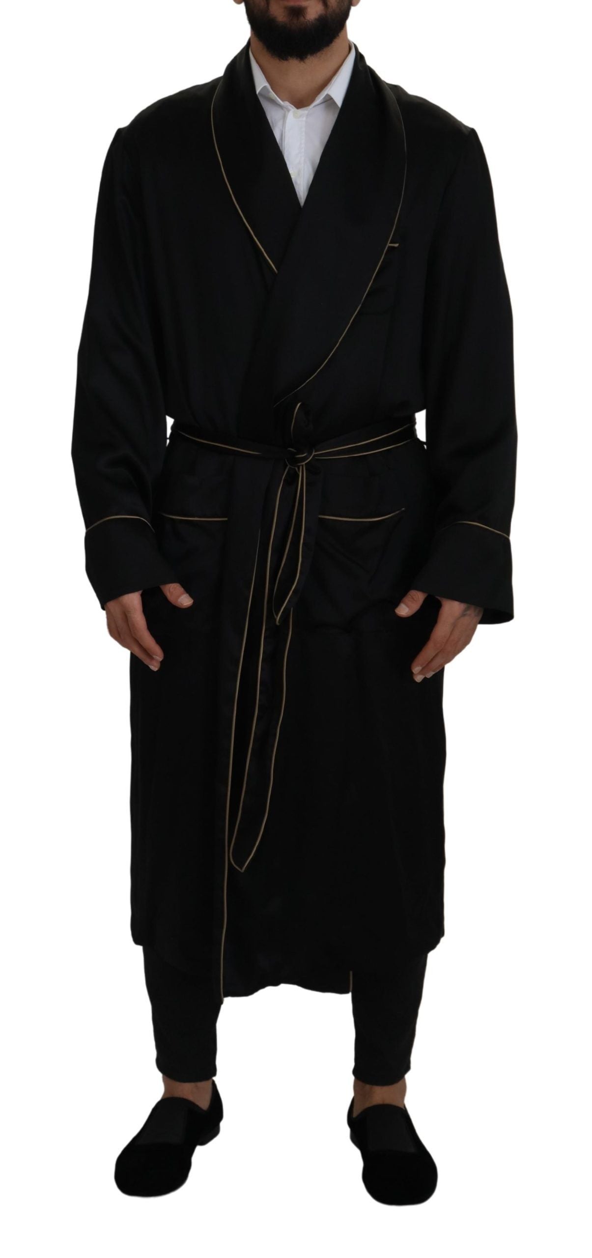 Dolce & Gabbana Manteau Robe en Soie Noire 100%