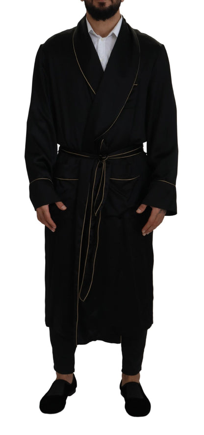 Dolce & Gabbana Manteau Robe en Soie Noire 100%