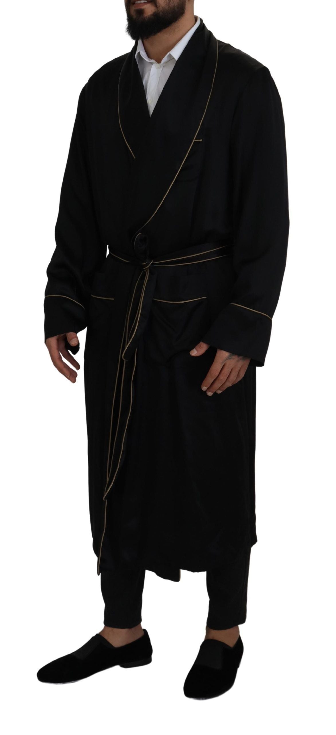 Dolce & Gabbana Manteau Robe en Soie Noire 100%