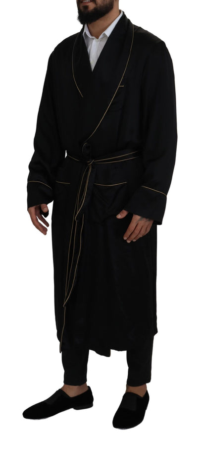Dolce & Gabbana Manteau Robe en Soie Noire 100%