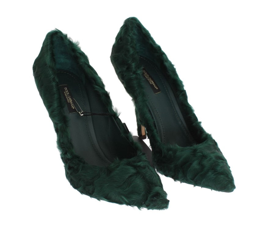 Escarpins en cuir d'agneau et fourrure verte Xiangao Dolce & Gabbana