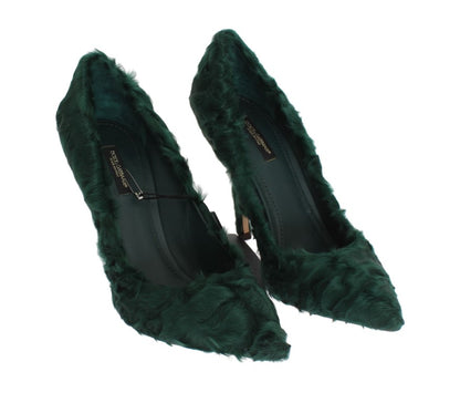 Escarpins en cuir d'agneau et fourrure verte Xiangao Dolce & Gabbana