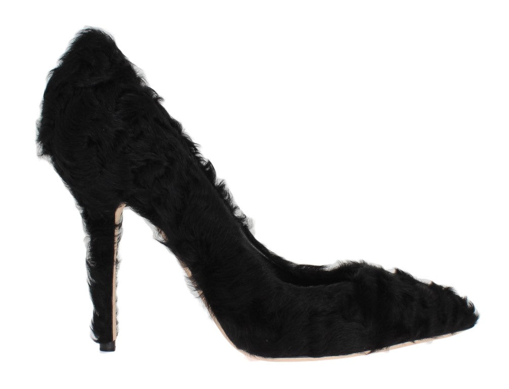 Escarpins en cuir d'agneau et fourrure Xiangao noirs Dolce & Gabbana