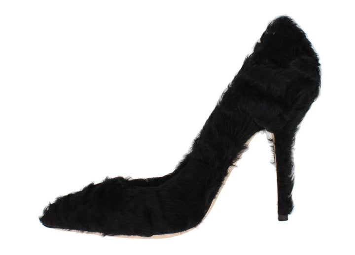 Escarpins en cuir d'agneau et fourrure Xiangao noirs Dolce & Gabbana