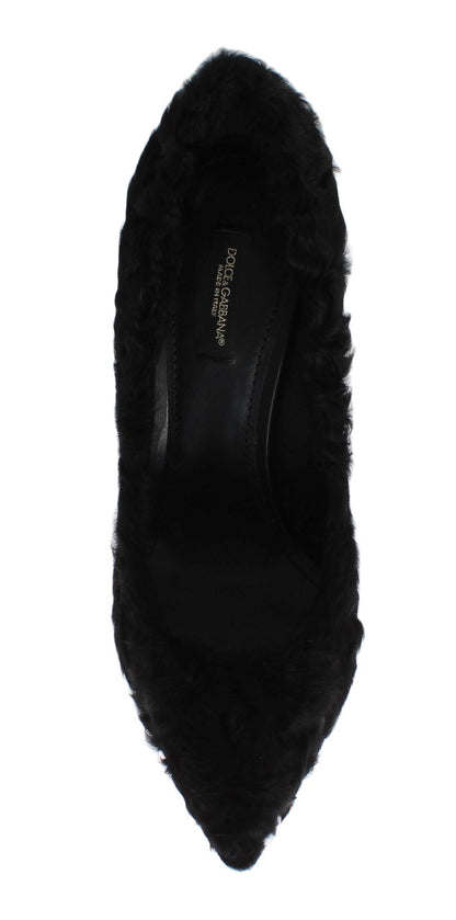Escarpins en cuir d'agneau et fourrure Xiangao noirs Dolce & Gabbana