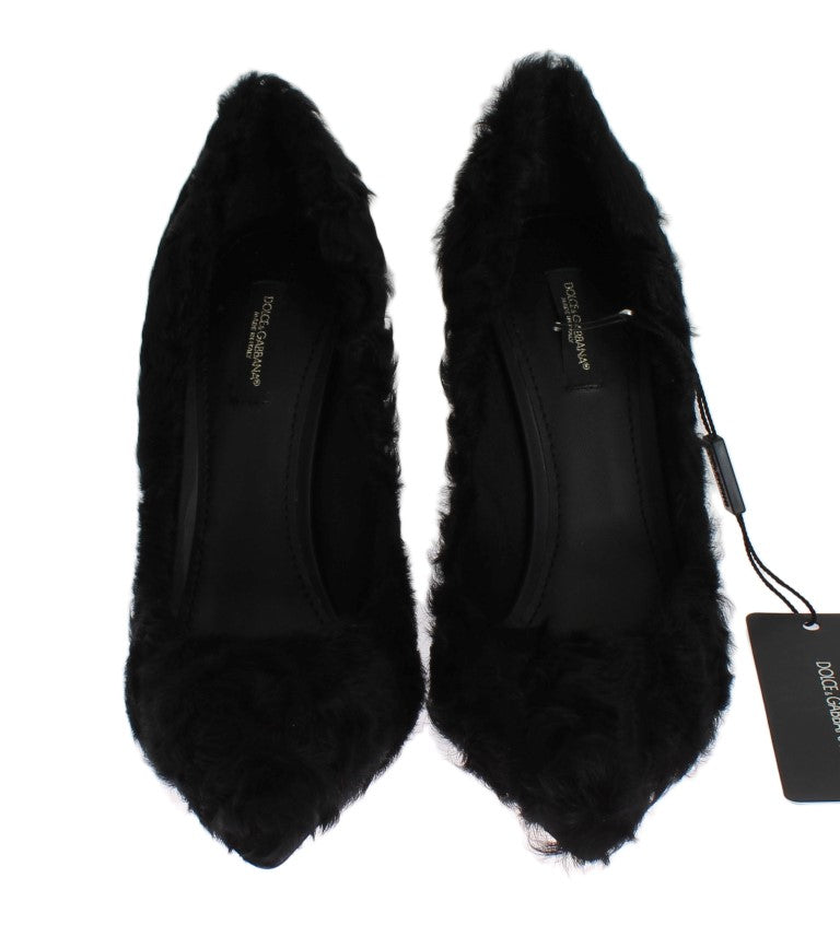 Escarpins en cuir d'agneau et fourrure Xiangao noirs Dolce & Gabbana